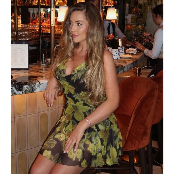 ZARA Printed Draped Neckline Floral Mini Dress NWT 💚 - Picture 9 of 16